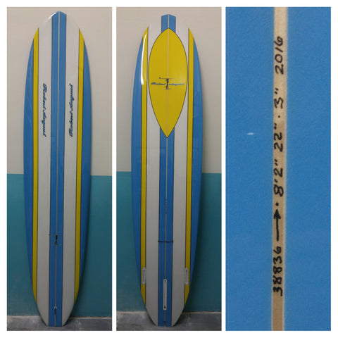 8'2 What I Ride Mini Model with blue and yellow stripes