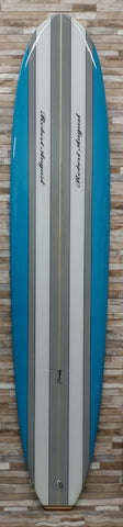 9'2" Robert August 'What I Ride' Box+Futures Blue/Grey Stripes Layered Wood Tail Block Concave Gloss & Polish Finish